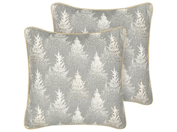 Set med 2 kuddar grå 45 x 45 cm julgransmönster bomull avtagbara överdrag vardagsrum sovrum