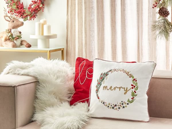 Prydnadskudde Vit Sammet Tyg 45 x 45 cm Julmotiv Bomull Avtagbara Kuddar Vardagsrum Sovrum