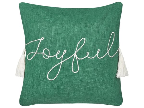 Set om 2 kuddar Grön 45 x 45 cm Julmotiv Tofsar Bomull Avtagbara Omslag Vardagsrum Sovrum