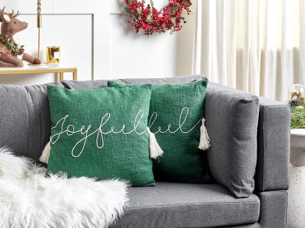 Set om 2 kuddar Grön 45 x 45 cm Julmotiv Tofsar Bomull Avtagbara Omslag Vardagsrum Sovrum