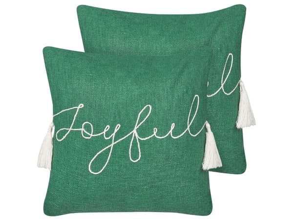 Set om 2 kuddar Grön 45 x 45 cm Julmotiv Tofsar Bomull Avtagbara Omslag Vardagsrum Sovrum