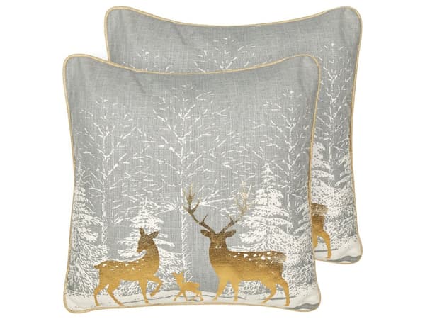 Set med 2 kuddar Grå 45 x 45 cm Julmotiv Bomull Avtagbara Kuddar Vardagsrum Sovrum