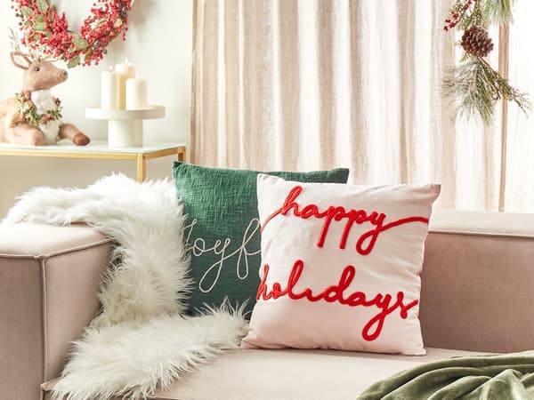 Kudde Vit Röd Bomull Sammet 45 x 45 cm Julmotiv Bildtext Tillbehör Festlig Inredning