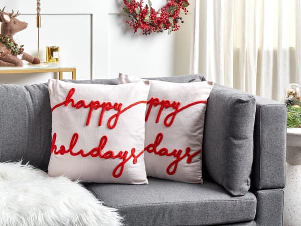 Set om 2 kuddar Vit Röd Bomull Sammet 45 x 45 cm Julmotiv Bildtext Tillbehör Festlig inredning