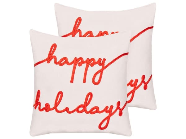 Set om 2 kuddar Vit Röd Bomull Sammet 45 x 45 cm Julmotiv Bildtext Tillbehör Festlig inredning