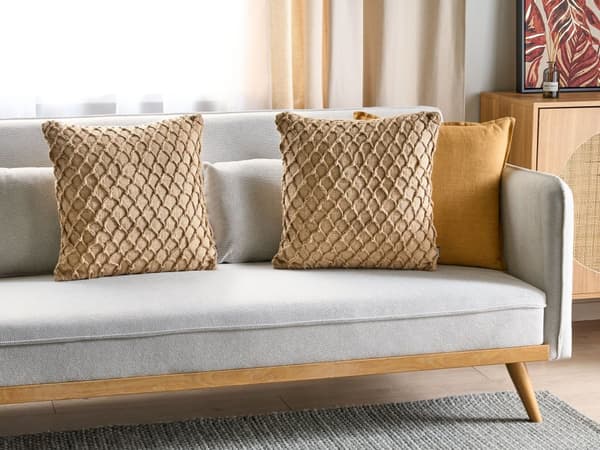 Sett med 2 dekorative puter Beige Jute 45 x 45 cm Vevd Flyttbar med glidelås Geometrisk mønster Boho Decor Tilbehør
