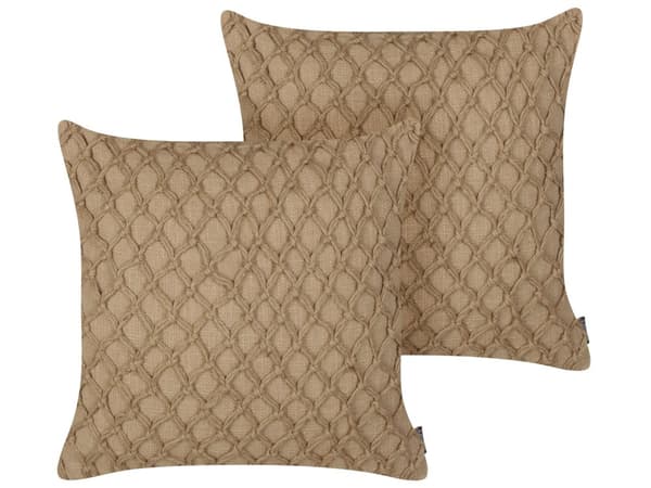 Sett med 2 dekorative puter Beige Jute 45 x 45 cm Vevd Flyttbar med glidelås Geometrisk mønster Boho Decor Tilbehør