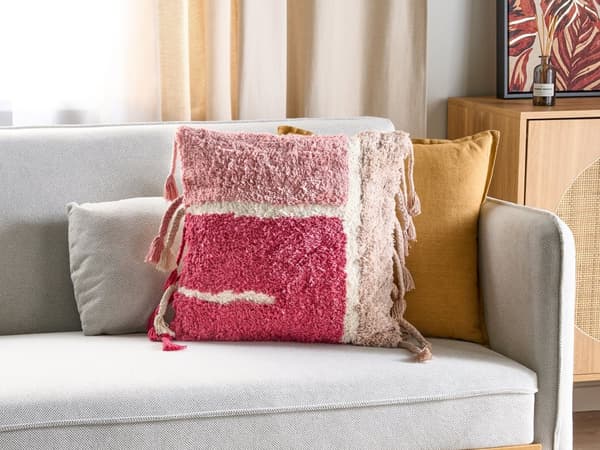 Sett med 2 tuftete puter i rosa bomull 45 x 45 cm med dusker Boho Stil Innredningstilbehør