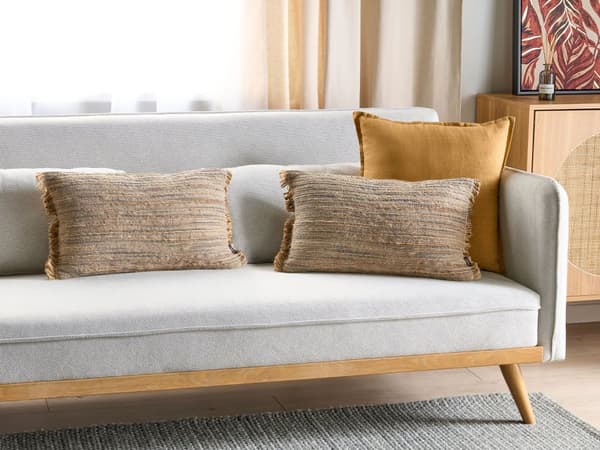 Sett med 2 dekorative puter Beige Jute 30 x 50 cm Vevd Avtakbar med glidelås Dekorative frynser Boho Decor Tilbehør