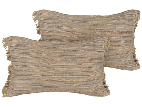 Sett med 2 dekorative puter Beige Jute 30 x 50 cm Vevd Avtakbar med glidelås Dekorative frynser Boho Decor Tilbehør