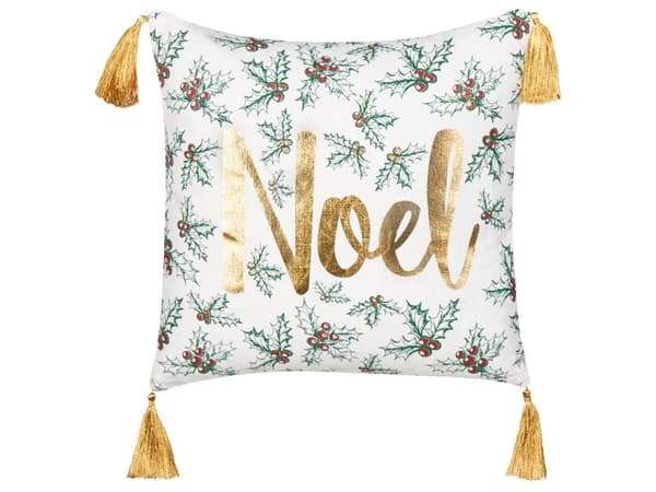 Set om 2 kuddar Vit Guld Bomull 45 x 45 cm Julmotiv Tofsar Tillbehör Festlig Inredning