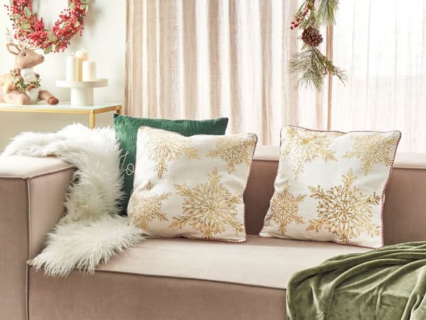 Set om 2 kuddar Vit Guld Bomull 45 x 45 cm Julmotiv Snöflinga Tryck Tillbehör Festlig Inredning