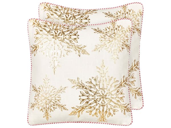 Set om 2 kuddar Vit Guld Bomull 45 x 45 cm Julmotiv Snöflinga Tryck Tillbehör Festlig Inredning