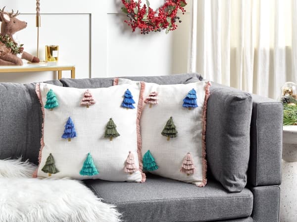 Set med 2 kuddar Flerfärgad bomull 45 x 45 cm Julmotiv Julgranstryck Accessoarer Festlig inredning
