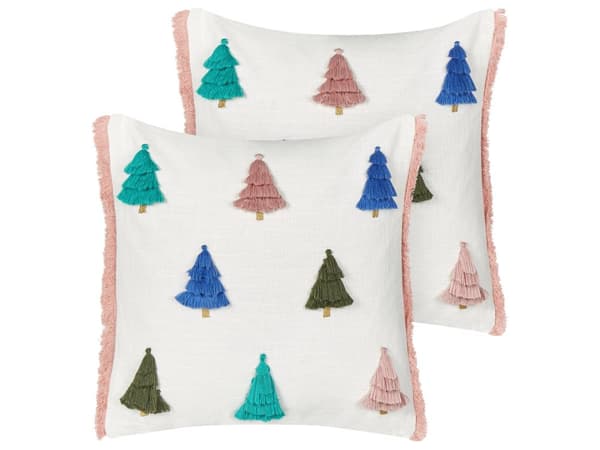Set med 2 kuddar Flerfärgad bomull 45 x 45 cm Julmotiv Julgranstryck Accessoarer Festlig inredning