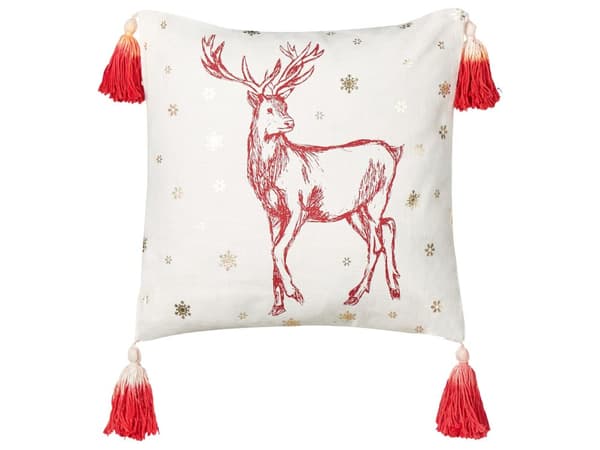Set om 2 kuddar Vit Röd Bomull 45 x 45 cm Julmotiv Renar Tofsar Tillbehör Festlig Inredning