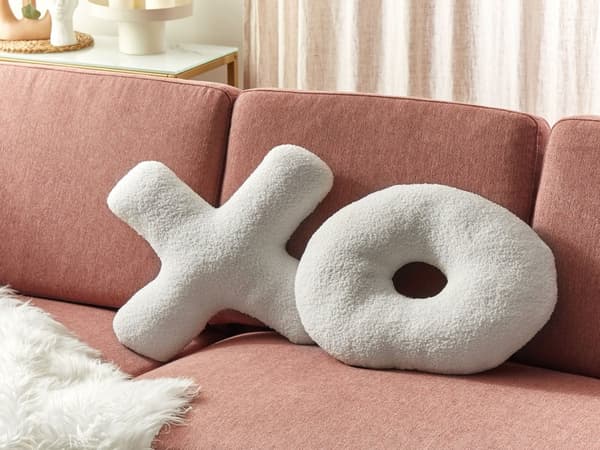 Set med 2 Prydnadskuddar Off-White Teddytyg X och O-formade Kuddar Vardagsrum Sovrum