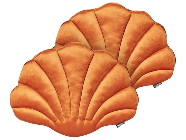Set med 2 Snäckskalskuddar Orange Sammet Kammussla Form Prydnadskudde Dekoration Marint Tema Textilier Vardagsrum Sovrum