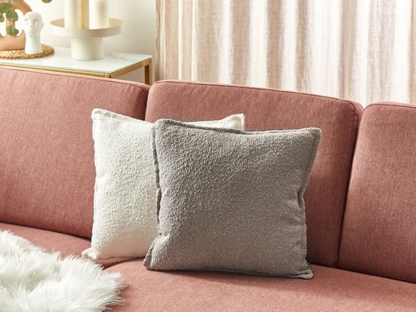 Set med 2 Prydnadskuddar Beige Teddytyg Kuddar i tyg Enfärgat Mönster Sovrum Vardagsrum