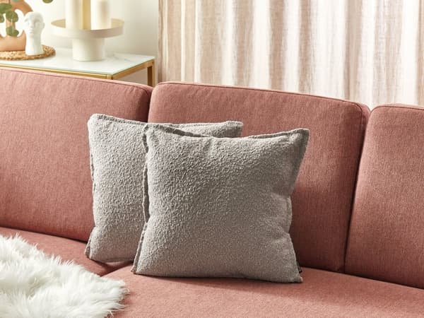 Set med 2 Prydnadskuddar Beige Teddytyg Kuddar i tyg Enfärgat Mönster Sovrum Vardagsrum
