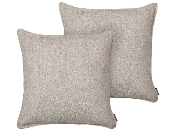 Set med 2 Prydnadskuddar Beige Teddytyg Kuddar i tyg Enfärgat Mönster Sovrum Vardagsrum