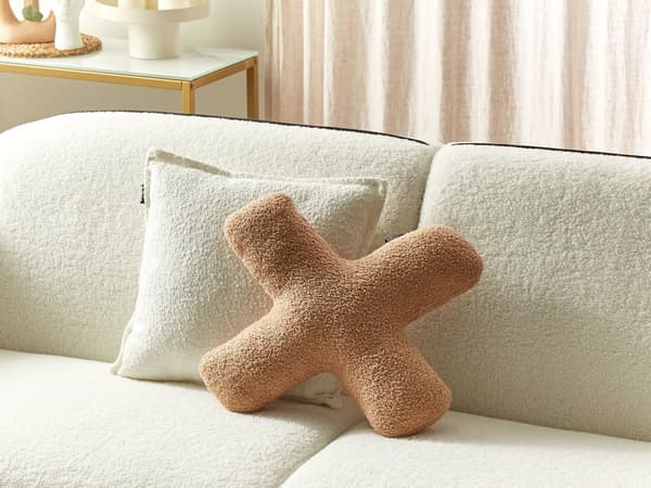 Set med 2 Prydnadskuddar Ljusbrun Teddytyg X och O-formade Kuddar Vardagsrum Sovrum