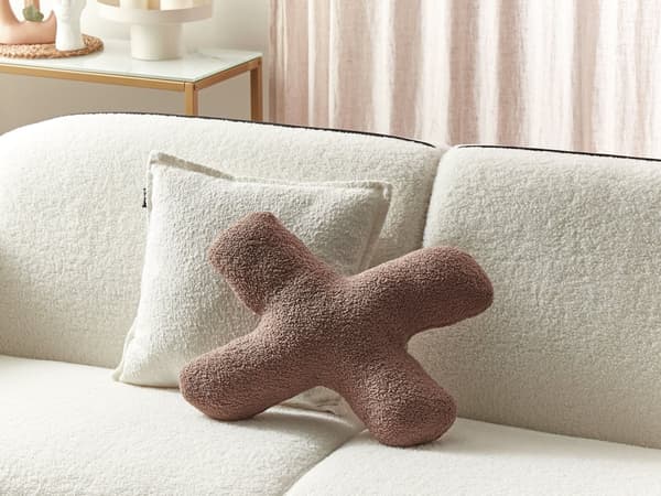 Set med 2 Prydnadskuddar Brun Teddytyg X och O-formade Kuddar Vardagsrum Sovrum