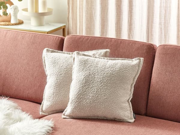 Set med 2 Prydnadskuddar Ljusbeige Teddytyg Kuddar i tyg Enfärgat Mönster Sovrum Vardagsrum