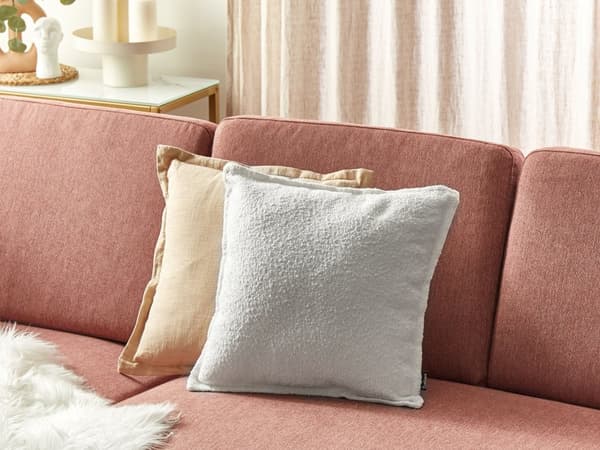 Set med 2 Prydnadskuddar Off-White Teddytyg Kuddar i tyg Enfärgat Mönster Sovrum Vardagsrum
