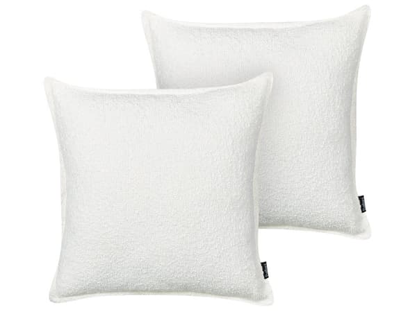 Set med 2 Prydnadskuddar Off-White Teddytyg Kuddar i tyg Enfärgat Mönster Sovrum Vardagsrum