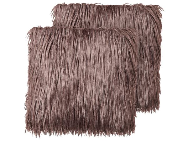 Set med 2 Prydnadskuddar Brun Fuskpäls 45 x 45 cm Mjuka Fluffiga Prydnadskuddar Sovrum Vardagsrum