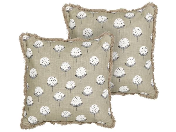 Set om 2 kuddar Beige bomull 45 x 45 cm fyrkantiga handgjorda prydnadskuddar tryckt blommönster avtagbart överdrag