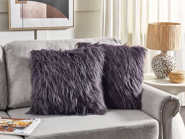 Set med 2 Prydnadskuddar Mörkgrå Fuskpäls 45 x 45 cm Mjuka Fluffiga Prydnadskuddar Sovrum Vardagsrum