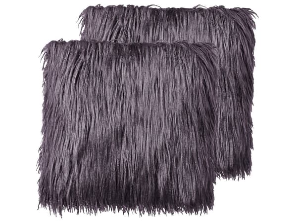 Set med 2 Prydnadskuddar Mörkgrå Fuskpäls 45 x 45 cm Mjuka Fluffiga Prydnadskuddar Sovrum Vardagsrum