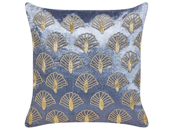 Prydnadskudde Violett och guldfärgad sammet 45 x 45 cm kvadratisk handgjord kudde Broderat snäckskalsmönster Avtagbart överdrag