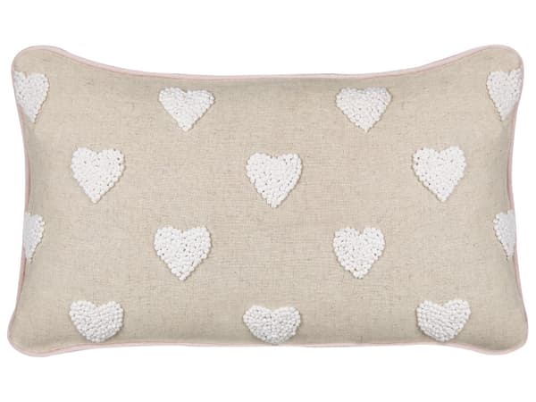 Spredningspute Beige bomull 30 x 50 cm Kastepute med brodert hjertemønster