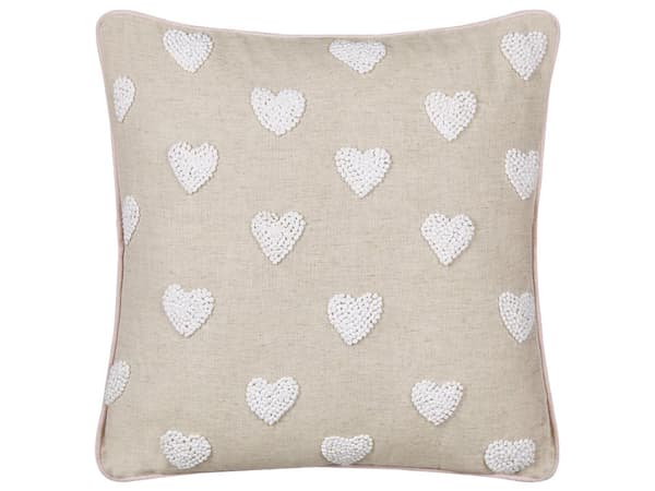 Spredningspute Beige bomull 45 x 45 cm Kastepute med brodert hjertemønster