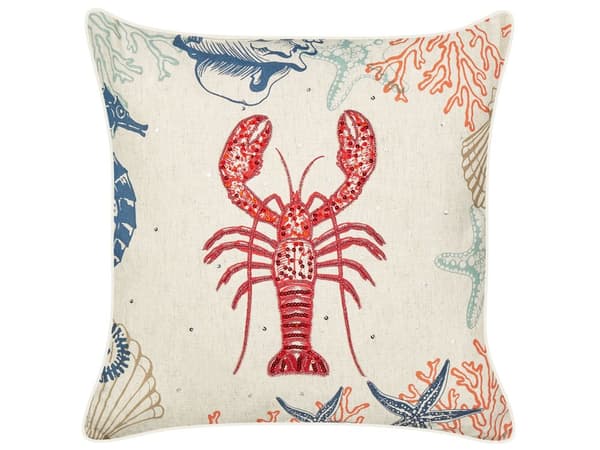 Sett med 2 Pynteputer Beige Lin 45 x 45 cm Marine hummermønster Firkantet Polyesterfyll Hjemmetilbehør