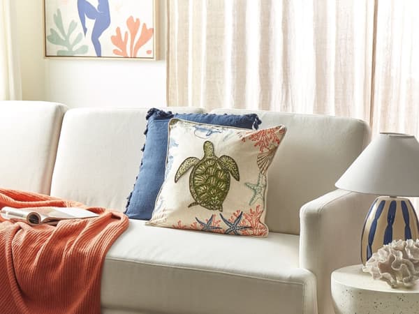 Spredepute Beige Lin 45 x 45 cm Marine Skilpaddemønster Firkantet Polyesterfyll Boligtilbehør