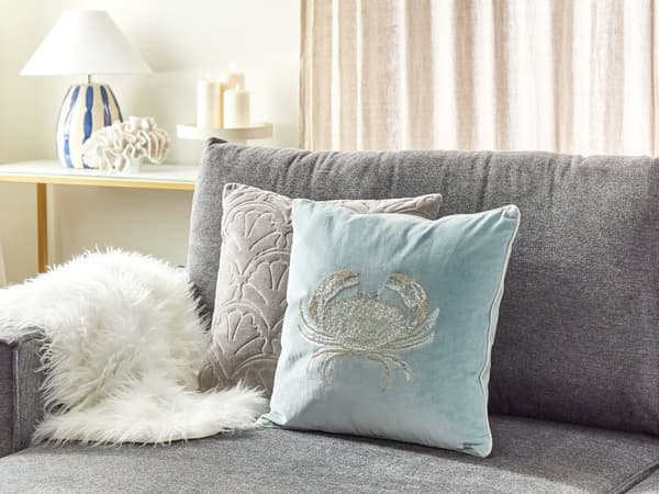 Pyntepute Blå Fløyel 45 x 45 cm Maritim Krabbemotiv Firkantet Polyester Boligtilbehør
