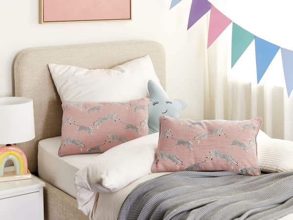 Set med 2 Prydnadskuddar Rosa Bomull 30 x 50 cm Gepardmotiv Tryckt Mönster Vardagsrum Sovrum