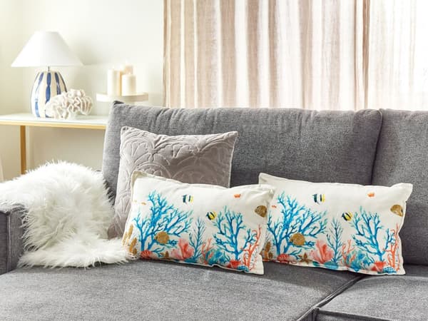 Set med 2 prydnadskuddar Flerfärgad bomull 30 x 50 cm Marint mönster Rektangulär Polyesterfyllning Heminredning