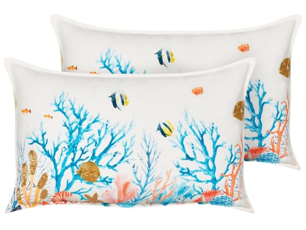 Set med 2 prydnadskuddar Flerfärgad bomull 30 x 50 cm Marint mönster Rektangulär Polyesterfyllning Heminredning