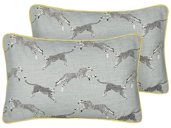 Set med 2 Prydnadskuddar Grå Bomull 30 x 50 cm Gepardmotiv Tryckt Mönster Vardagsrum Sovrum