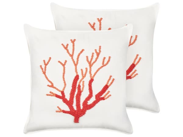 Set med 2 kuddar Vit bomull 45 x 45 cm Marint korallmönster Fyrkantig polyesterfyllning Heminredningstillbehör