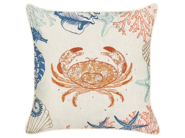 Set med 2 kuddar Beige Linne Bomull 45 x 45 cm Marint Krabbmönster Fyrkantig Polyester Fyllning Heminredningstillbehör