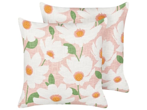 Set om 2 kuddar Rosa Bomull 45 x 45 cm Blommönster Handgjorda Avtagbara Kuddar med fyllning Boho Stil
