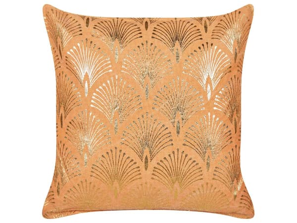 Set om 2 kuddar Orange Bomull 45 x 45 cm Geometriskt guldmönster Handgjorda Avtagbart överdrag med fyllning Modern stil