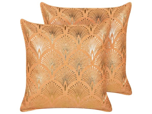 Set om 2 kuddar Orange Bomull 45 x 45 cm Geometriskt guldmönster Handgjorda Avtagbart överdrag med fyllning Modern stil