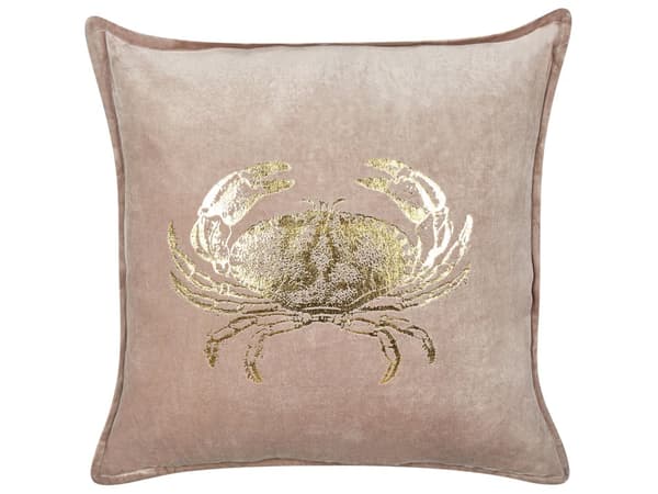 Set om 2 prydnadskuddar Taupe sammet 45 x 45 cm Marin krabbmotiv Fyrkantig polyesterfyllning Heminredningstillbehör